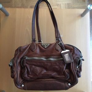 SOLD! PRADA Shoulder Tote Bag Leather Brown 04BE298